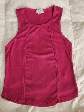 Evereve Ribbed Tank Top Size S Fuchsia Crewneck Stretch Sleeveless Casual Modal